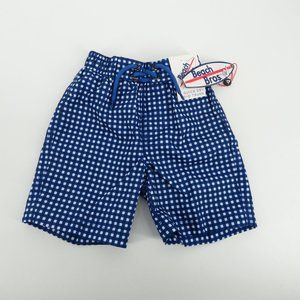 Beach Bros. Gingham Midnight Blue Toddler Boy Swim Trunks 3T NWT $28